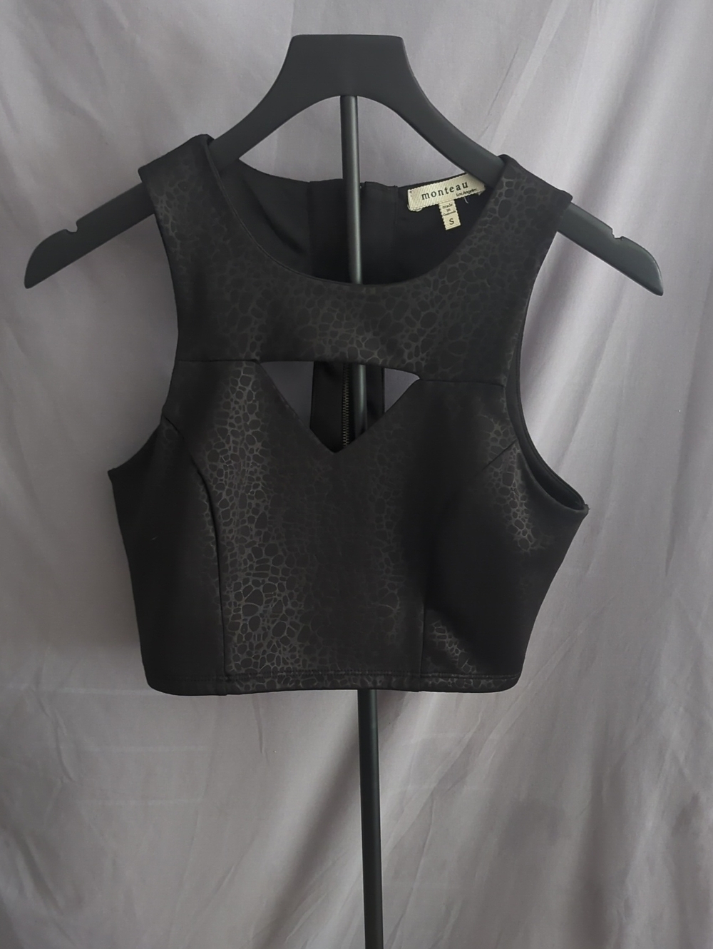 Monteau Black Cutout Textured Crop Top